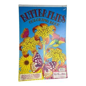 VTG Red Farm Studio Butterflies LARGE COLORING BOOK 6PG Carroza Art Attached 18"